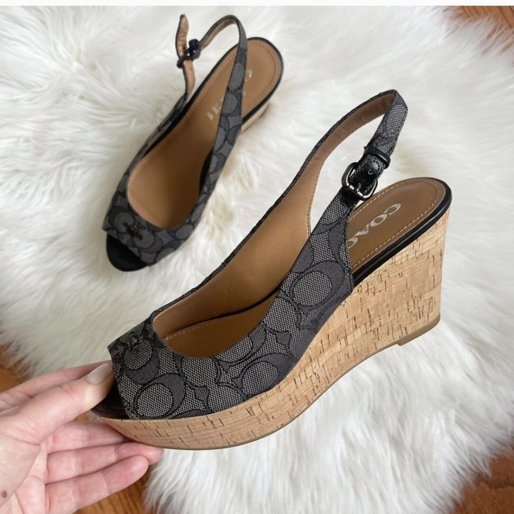 Coach Ferry Logo Wedge Sandals sz 7.5 Like New